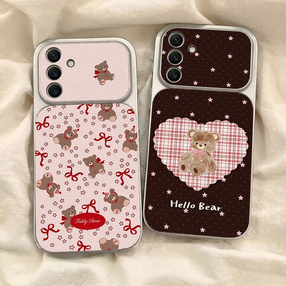ตุ๊กตาหมีติดโบว์ เคส For Samsung S26 A07 A17 A27 A37 A57 A56 A36 A06 A16 A35 A55 A15 เคสโทรศัพท์หนังแกะ เคสโทรศัพท์ รูปที่ 1