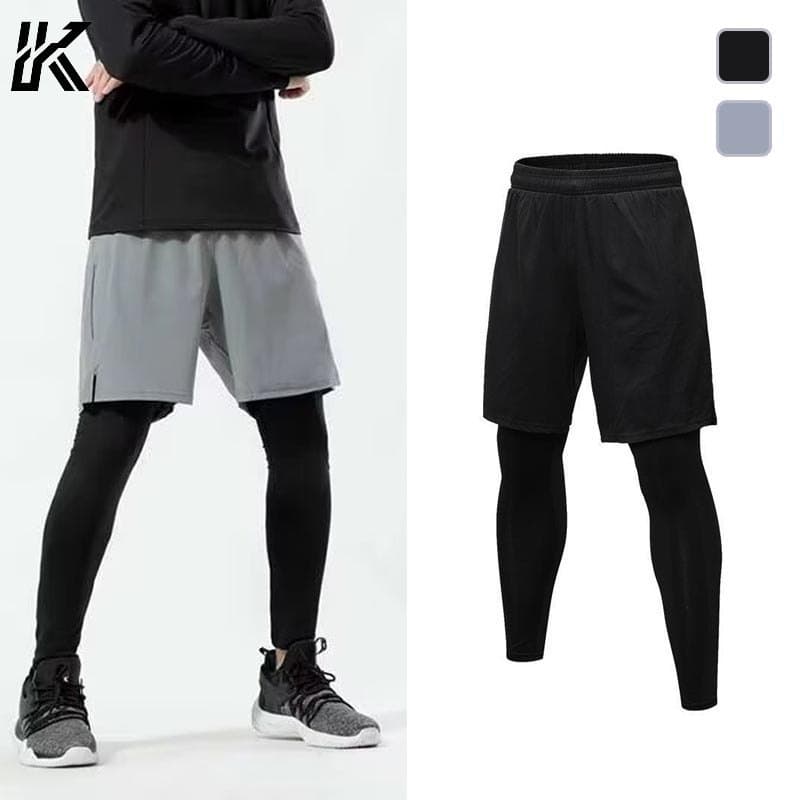 Unisex 2-in-1 วิ่งว่ายน้ํากางเกงขาสั้น Quick Dry 4-Way ยืดน้ําหนักเบาออกกําลังกาย Activewear บาสเกตบอลเทนนิสการฝึกอบรม Plus ขนาด M-5XL สีดําสีเทา