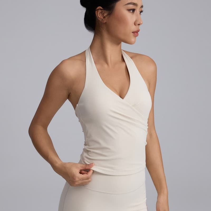 Anran สปอร์ตบรา Deep V แฟชั่น Halter กันกระแทกรวบรวม Quick Dry Slimming Vest Gym ฟิตเนส รูปที่ 3