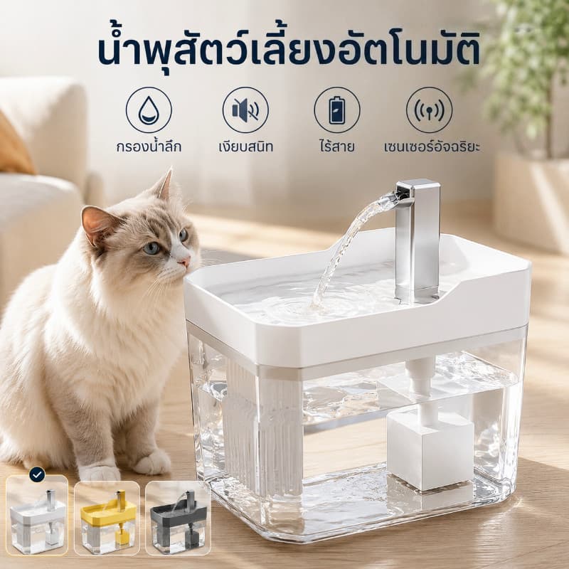 FOR_PET น้ำพุสัตว์เลี้ยง อัตโนมัติ น้ำพุแมวสัตว์เลี้ยงอัตโนมัติ กรองน้ำแมว เงียบ ไร้สายเซนเซอร์ การกรองที่ลึก อัจฉริยะ รูปที่ 1
