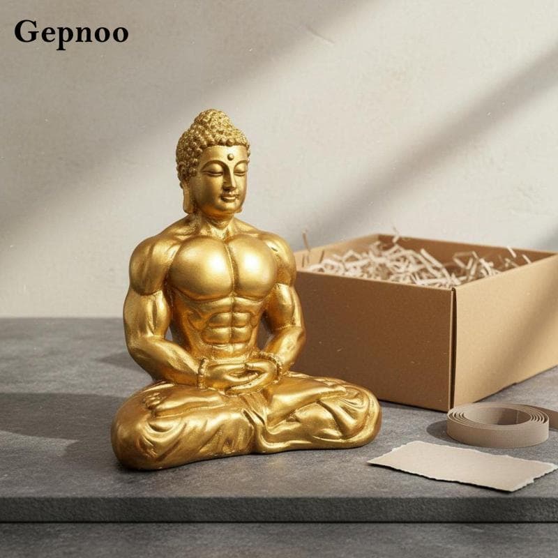 Muscle Buddha การออกแบบสร้างสรรค์เครื่องประดับพระพุทธรูปกล้ามเนื้อเซนรูปปั้นพระพุทธรูปกล้ามเนื้อมือแกะสลักพรีเมี่ยมหัตถกรรมสําหรับนักเพาะกาย, โต๊ะทํางาน, ห้องนั รูปที่ 2