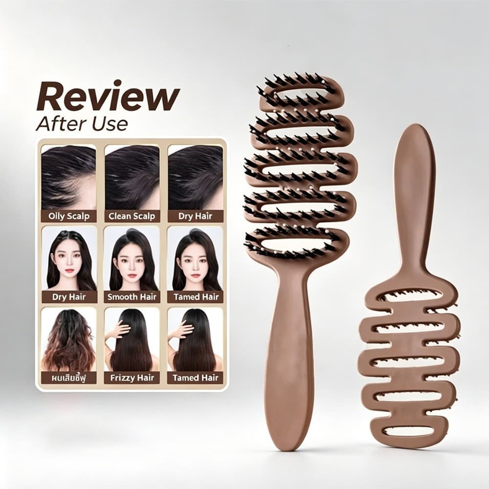 JoyTray หวีลดผมร่วง แก้ผมพันกัน ลดไฟฟ้าสถิตย์ หวียกโคนผม แปรงหวีผม Boar Bristle Hairbrush หวีพับ หวีผม รูปที่ 8