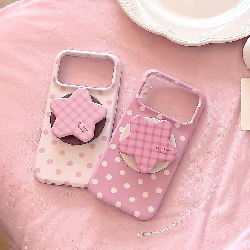 ขายึดลายจุดสีชมพูเหมาะสําหรับ 17 แอปเปิล 17โปรแม็กซ์ไอโฟน16 เคสโทรศัพท์ 15 นุ่ม 13 ดาว เคสป้องกันแม่เหล็ก รูปที่ 1