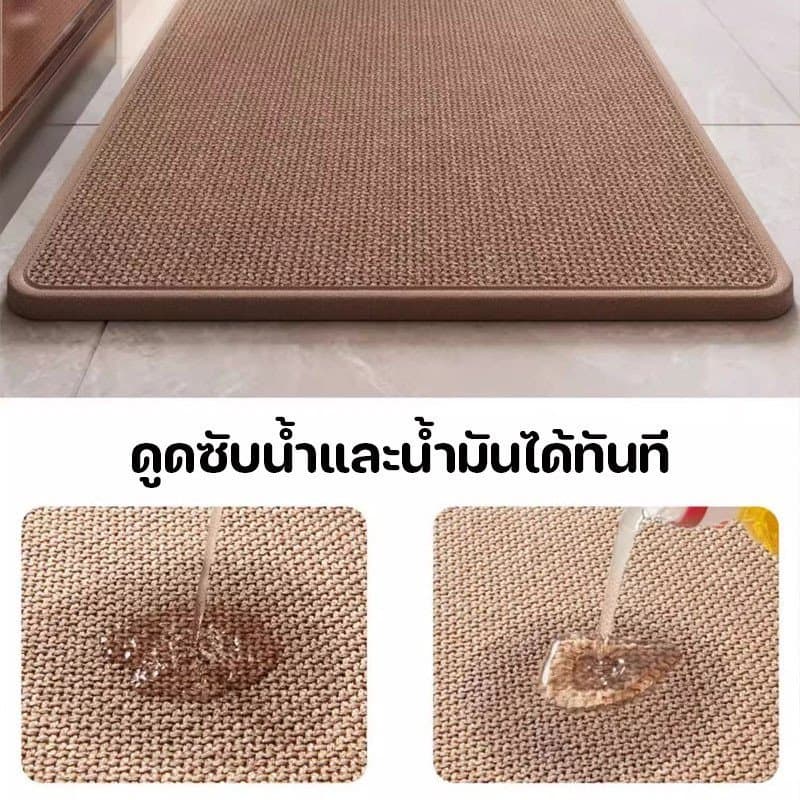 พรมห้องครัว พรมเช็ดเท้าใยลินินลายเรียบง่าย กันลื่น ดูดซับน้ำ ซักด้วยเครื่องได้ ดูแลง่าย พรมปูพื้น รูปที่ 7