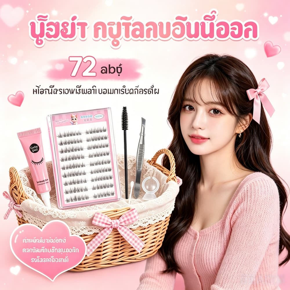 ขนตาปลอมแบบช่อทานตะวัน ปลอดกาว ดัดลอนธรรมชาติ ติดทนนาน ถอดง่าย แพ็คใหญ่ GoldenKey รูปที่ 2