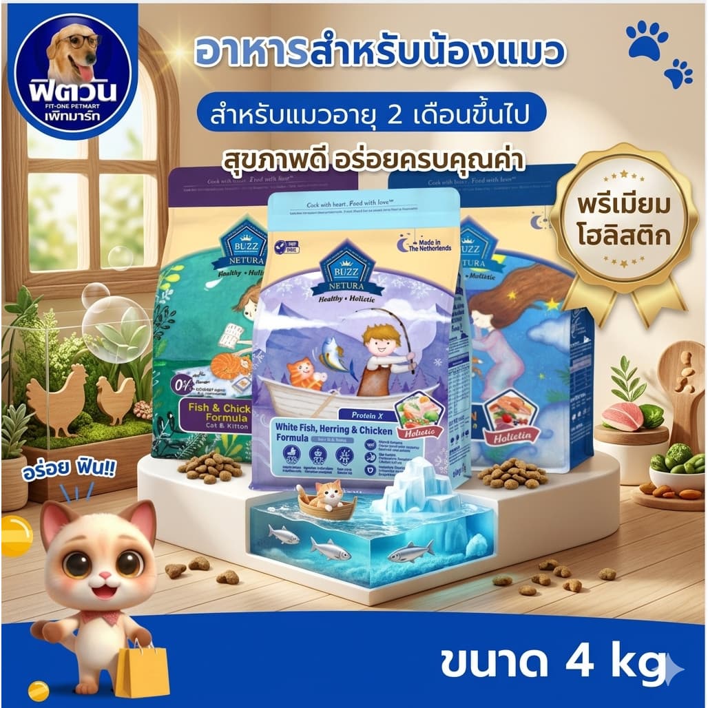 Buzz Netura Holistic Cat&Kitten อาหารแมว ขนาด 4 KG.{อาหารแมวเม็ด} รูปที่ 1