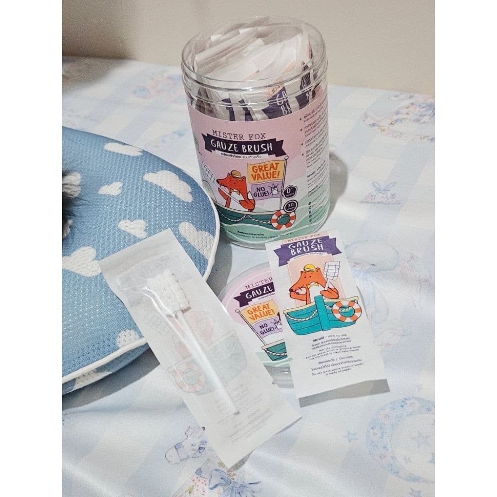Mister Fox มิสเตอร์ฟอกซ์ แปรงผ้าก็อซ รุ่นหัวเกลียว / รุ่นหัวคลื่น เช็ดลิ้น มีด้าม Gauze Brush รูปที่ 6