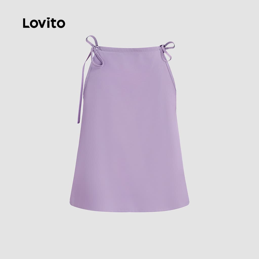 Lovito แคชชวล เสื้อเชิ้ตผู้หญิง ดีไซน์ผูกเชือกด้านหน้า ฤดูใบไม้ผลิ/ฤดูร้อน สีม่วง L171ED514 รูปที่ 5