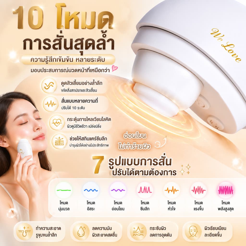 เครื่องดูดสิวหัวดำ เครื่องนวดหน้า ชาร์จ USB ⭐ นำไอออนเข้าเซรั่ม ช่วยผิวดูดซับคอลลาเจน พกพาสะดวก รูปที่ 9