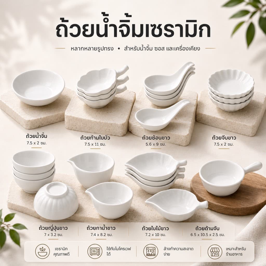 ถ้วยน้ำจิ้ม แบบ เซรามิค ใส่ซอส ใส่น้ำจิ้ม ขนาด 40 มล ทนความร้อน ที่วางตะเกียบ รูปที่ 2
