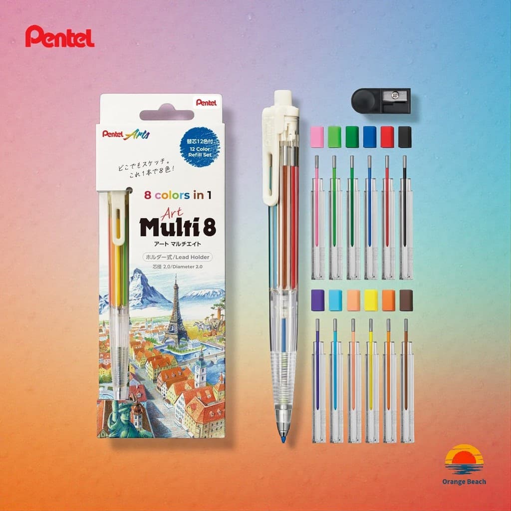 Pentel Art Multi 8 XPH804/ดินสอโฮลเดอร์ 8 สี 2mm/เลือกตัวเดียวหรือเซตพร้อมไส้ 12 สี/ญี่ปุ่น รูปที่ 1