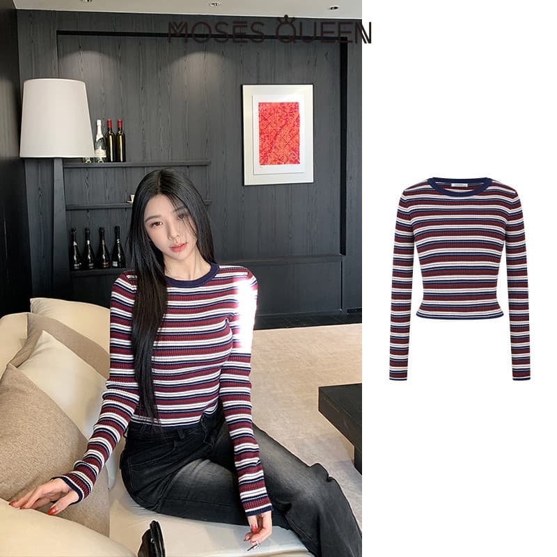MOSESQUEEN เสื้อสูงสุดแบบคอเปียก ลายเส้นดินเผา รูปแบบสกรีน ผ้าบาง ตัวเตี้ย แขนยาว สำหรับผู้หญิง รูปแบบเรโทร ใส่สบายในชีวิตประจำวัน เหมาะสำหรับเดินทางทั่วเมือง ใช้ได้ทั้งในและนอกบ้าน #59895 รูปที่ 7