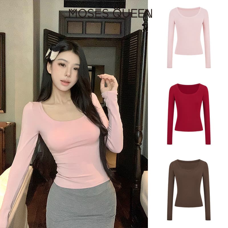 MOSESQUEEN เสื้อผ้ากันแดดสตรี แขนยาว ชั้นในสบายฤดูร้อน กันแดด น้ำหนักเบา ระบายอากาศได้ดี แฟชั่นตัวบน #63079 รูปที่ 3