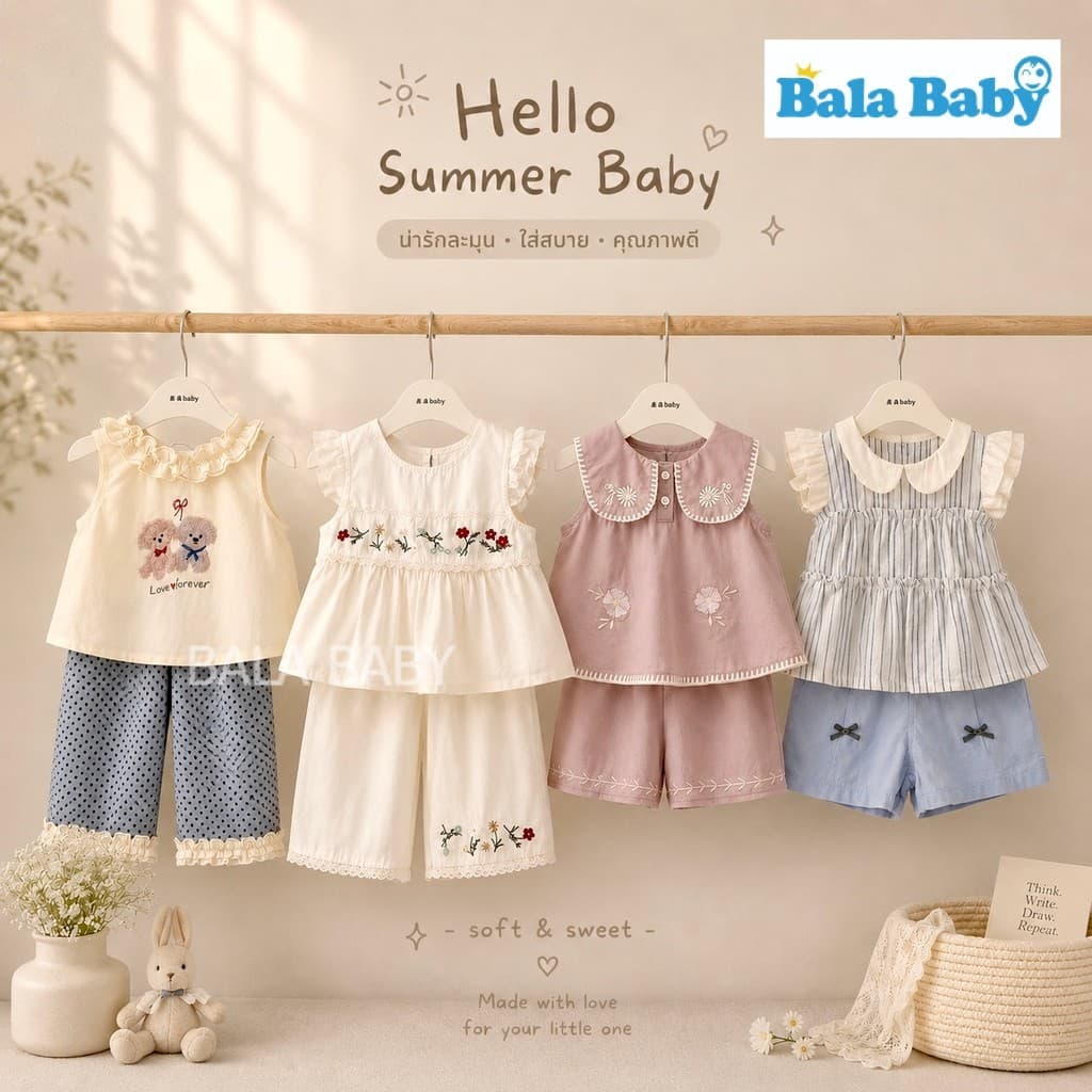 ชุดเด็กหญิงแฟชั่น ชุดเซ็ตเด็กหญิงน่ารัก Summer Collection สไตล์เกาหลีมินิมอล DXT252 รูปที่ 2
