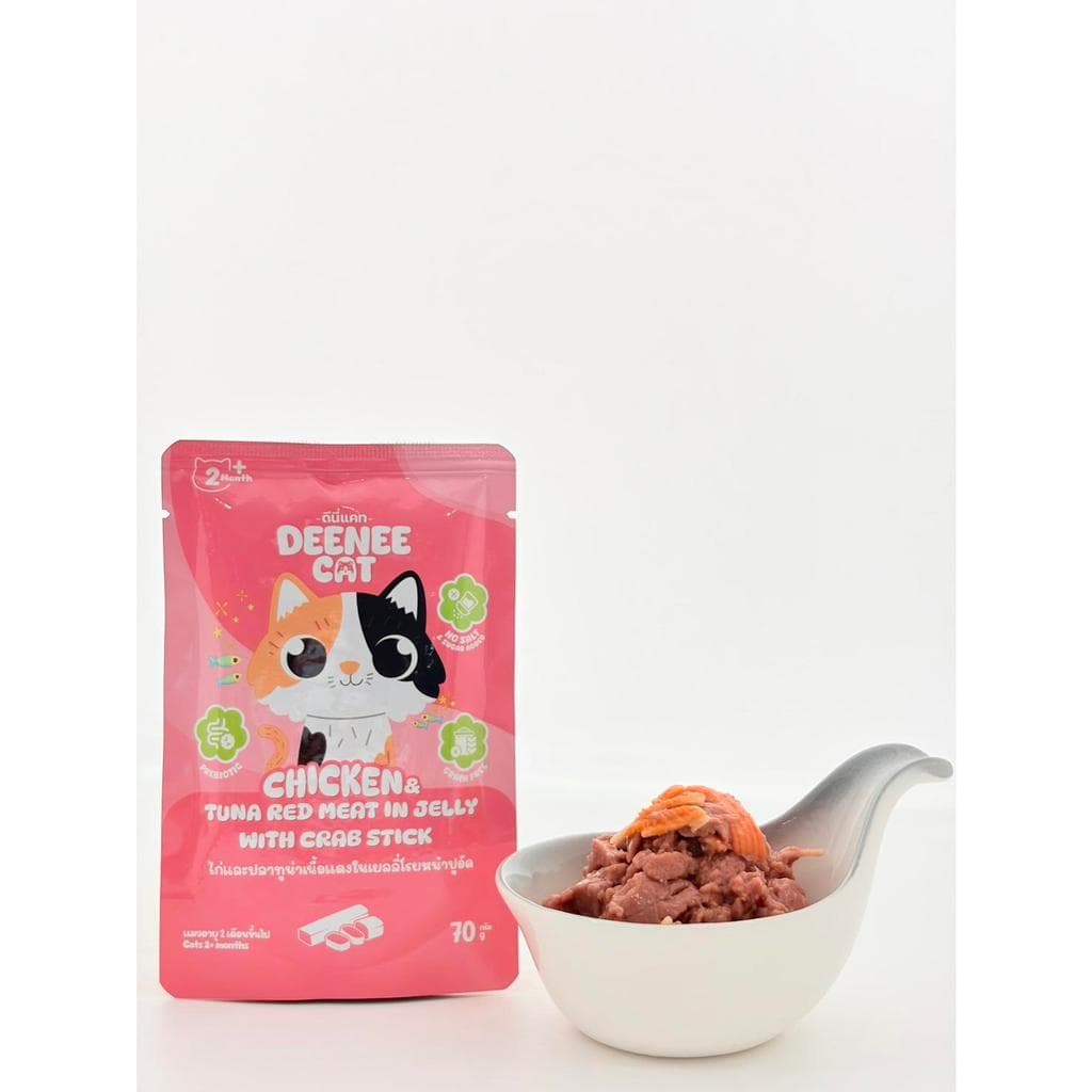 อาหารเปียกแมวแบบซองขนาด 70g. Deenee cat ไม่เติมเกลือ สูตรเกรนฟรี อร่อยเด้งในเยลลี่ สำหรับลูกแมว 2 เดือนขึ้นไป รูปที่ 6