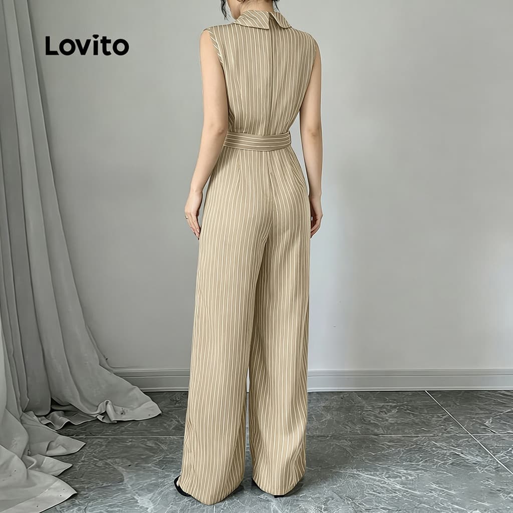 Lovito แพทเทิร์นจัมป์สูทลําลองแบบผูกเชือกสําหรับฤดูใบไม้ผลิ/ฤดูร้อนสําหรับผู้หญิง สีคากิ LK4AD415 รูปที่ 4