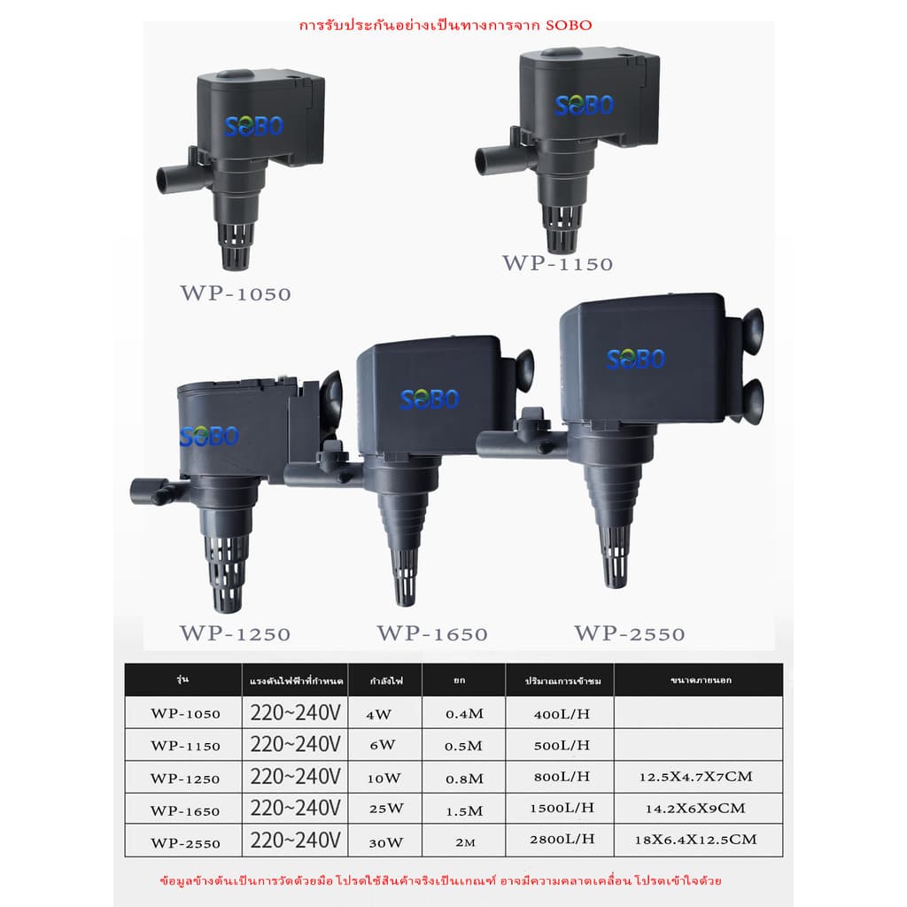 ปั๊มน้ำตู้ปลา SOBO WP-1250, WP-1650, WP-2550 รูปที่ 1