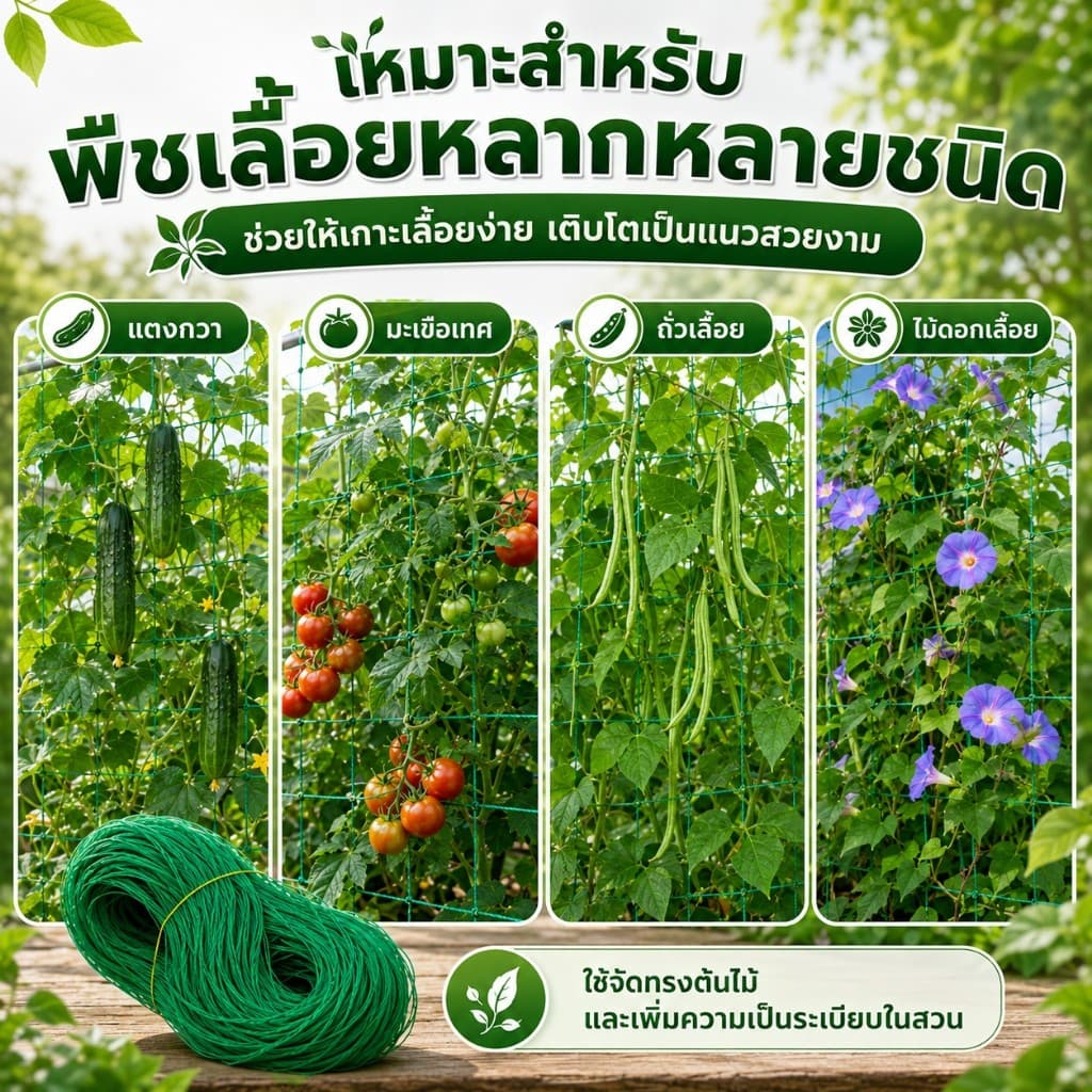 ตาข่ายปลูกผัก อวนปลูกผัก ค้างไม้เลื้อย ตาข่ายบวบ ตาข่ายแตงกวา คุณภาพดี ทนทาน เน็ตตาข่ายสี่มุม ใช้กับแปลงผักสวนบ้าน รูปที่ 5