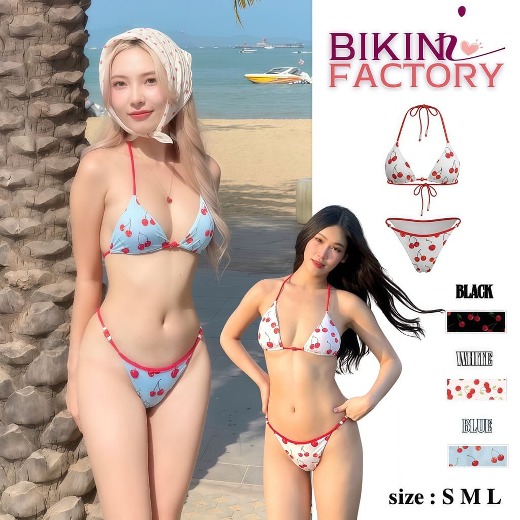BIKINI FACTORY ชุดว่ายน้ำแฟชั่น บิกินี่ทูพีช ลายเชอร์รรี่ เซ็กซี่ มีไซส์ S-L | น้ำหนัก 38-58 กก. ส่งด่วน Y780 รูปที่ 1