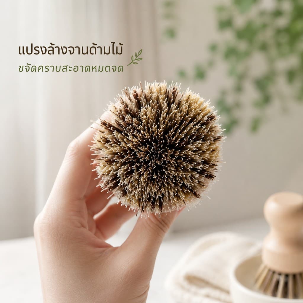 S00052 แปรงทำความสะอาด กระทะ หม้อ ด้ามไม้ ใยขัดทำจากเส้นใยพืช สไตล์มินิมอล รูปที่ 9