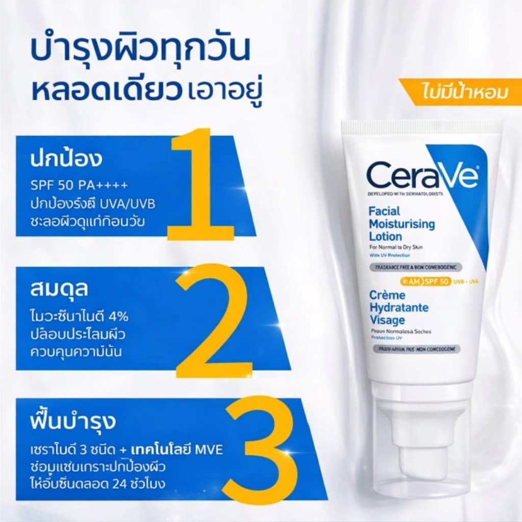 CeraVe Facial Moisturising Lotion SPF50 | โลชั่นบำรุงผิวหน้า ชุ่มชื้นยาวนาน พร้อมปกป้องผิวจากรังสี UV ผิวนุ่มสุขภาพดี รูปที่ 4
