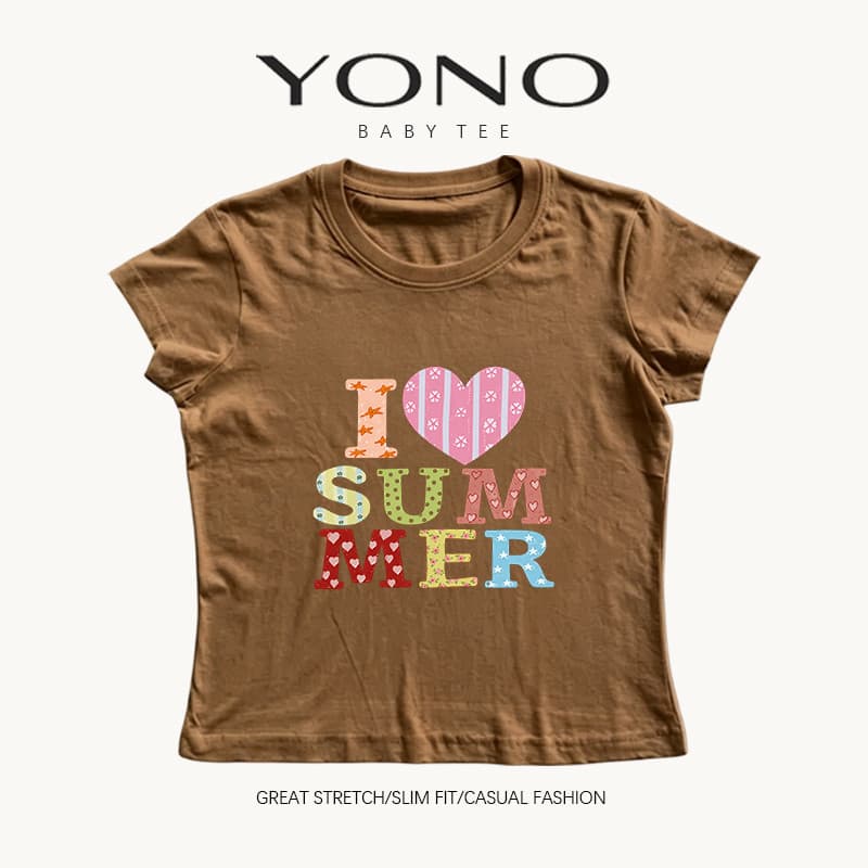 baby tee สีชมพู ลายตัวอักษร I Love Summer สีสดใส ฟีลหวานน่ารัก ทรงเข้ารูป ใส่ชิคทุกวัน รูปที่ 7