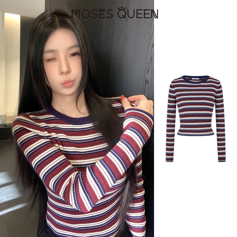 MOSESQUEEN เสื้อสูงสุดแบบคอเปียก ลายเส้นดินเผา รูปแบบสกรีน ผ้าบาง ตัวเตี้ย แขนยาว สำหรับผู้หญิง รูปแบบเรโทร ใส่สบายในชีวิตประจำวัน เหมาะสำหรับเดินทางทั่วเมือง ใช้ได้ทั้งในและนอกบ้าน #59895 รูปที่ 8