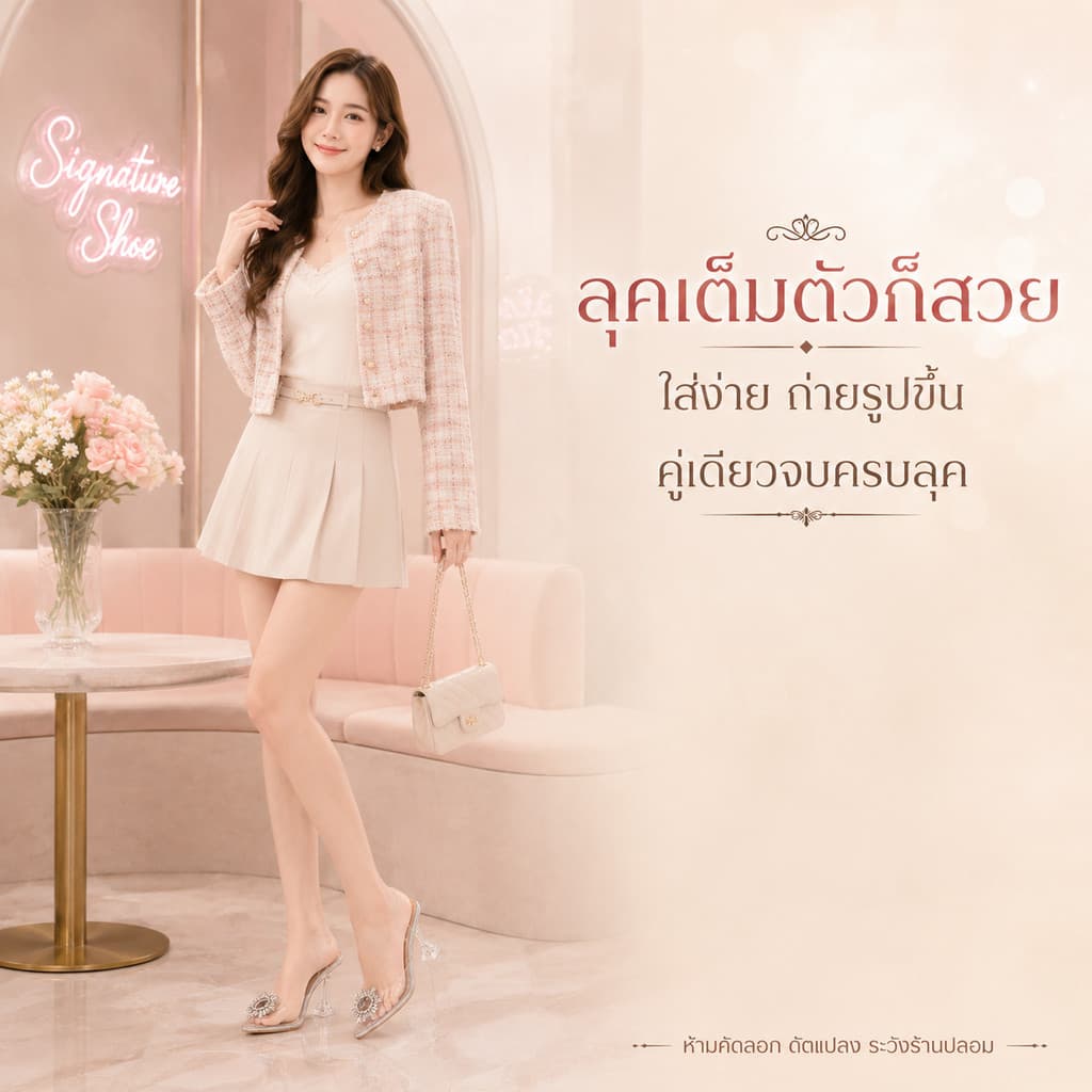 รุ่นอัพเกรด 34-43 ส้นสูง 3 / 3.5 นิ้ว รองเท้าส้นแก้ว ส้นใส 505 รูปที่ 8