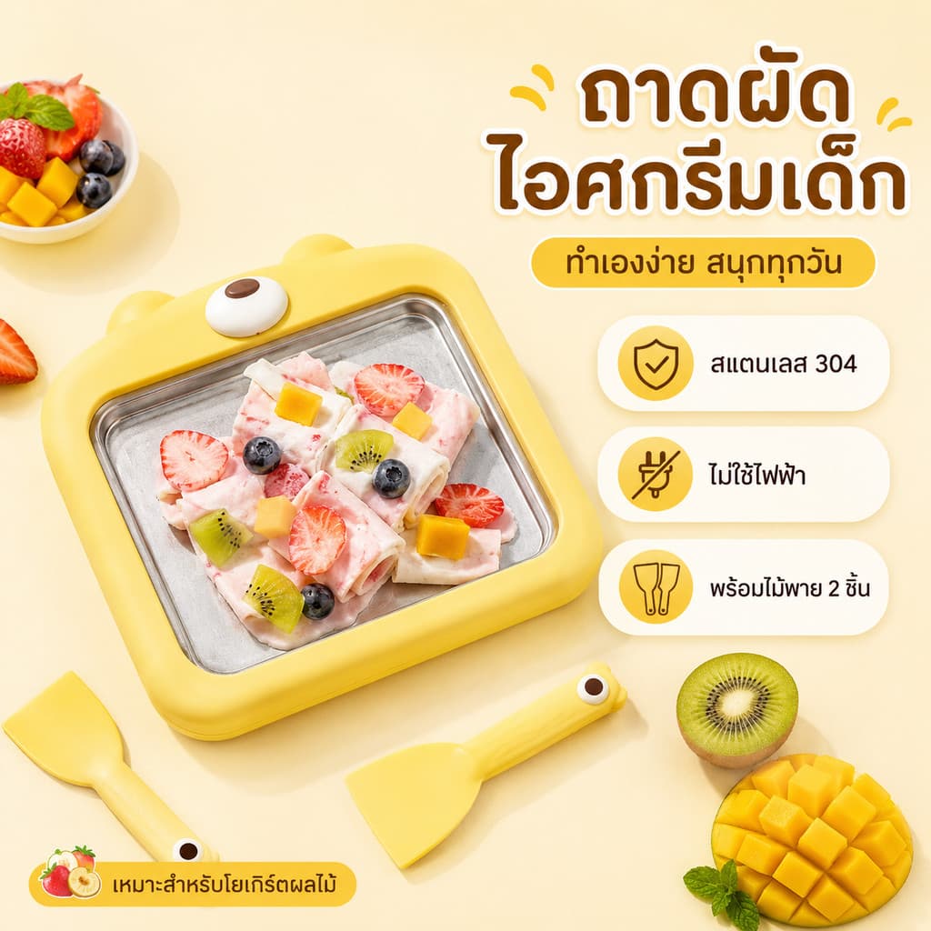 เครื่องผัดไอศครีม ที่ทำไอศครีม ที่ผัดไอติม กระทะผัดไอติม กระทะสำหรับทำไอติมผัด เครื่องทำไอติมทอด ที่ทำไอติม รูปที่ 2