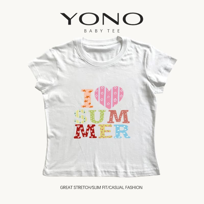 baby tee สีชมพู ลายตัวอักษร I Love Summer สีสดใส ฟีลหวานน่ารัก ทรงเข้ารูป ใส่ชิคทุกวัน รูปที่ 2