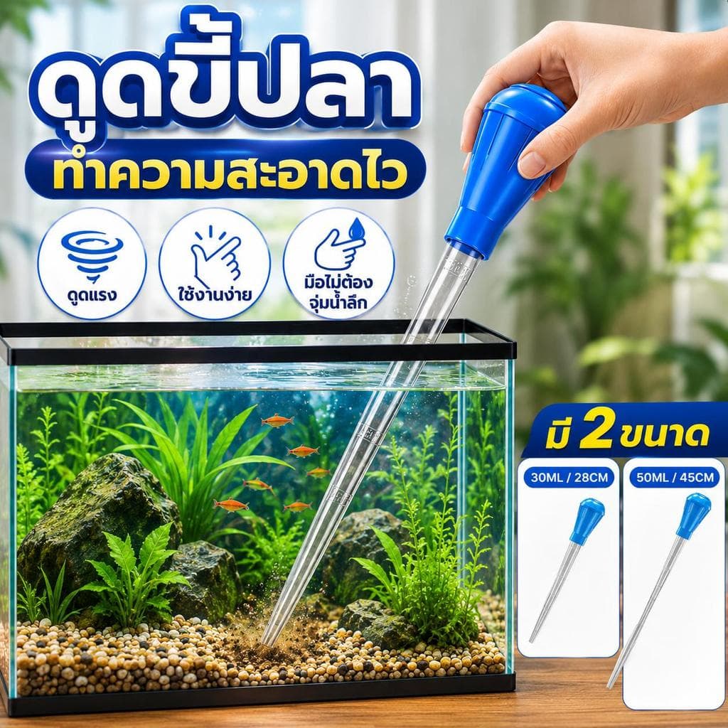 COD อุปกรณ์เปลี่ยนน้ำตู้ปลา อุปกรณ์ดูดขี้ปลา ที่ดูดขี้ปลา ที่ดูดขี้เต่า หลอดดูดน้ำ ดูดตะกอน ไซส์เล็ก รูปที่ 1
