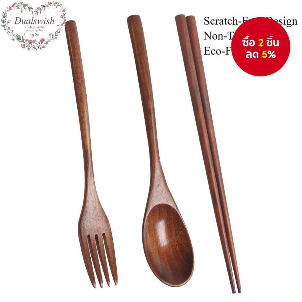 ชุดช้อนส้อมไม้ที่เป็นมิตรกับสิ่งแวดล้อม-เครื่องใช้บนโต๊ะอาหารแบบใช้ซ้ําได้แบบพกพา รูปที่ 1