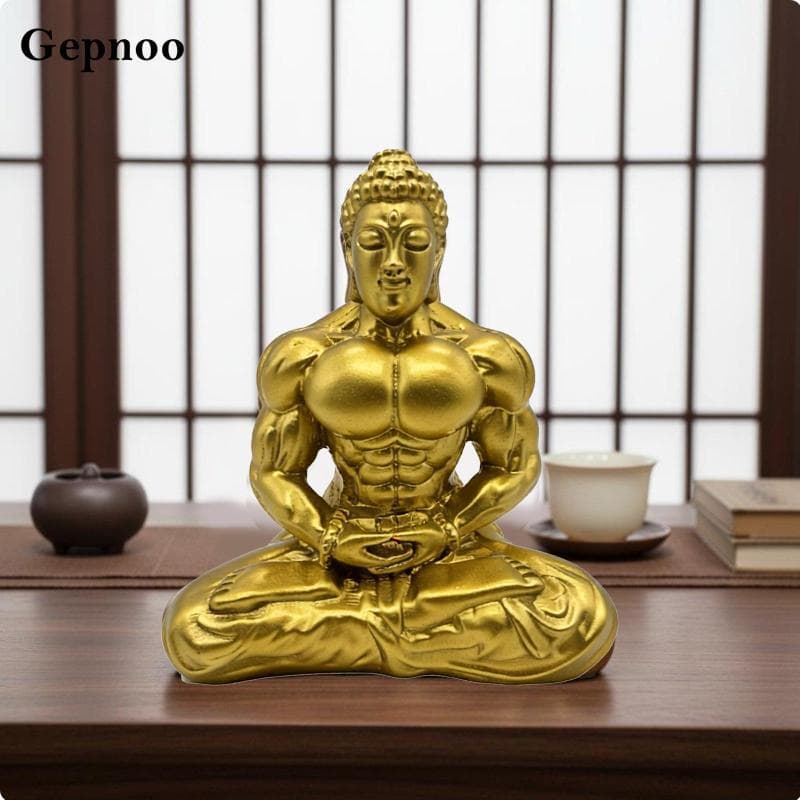 Muscle Buddha การออกแบบสร้างสรรค์เครื่องประดับพระพุทธรูปกล้ามเนื้อเซนรูปปั้นพระพุทธรูปกล้ามเนื้อมือแกะสลักพรีเมี่ยมหัตถกรรมสําหรับนักเพาะกาย, โต๊ะทํางาน, ห้องนั รูปที่ 1