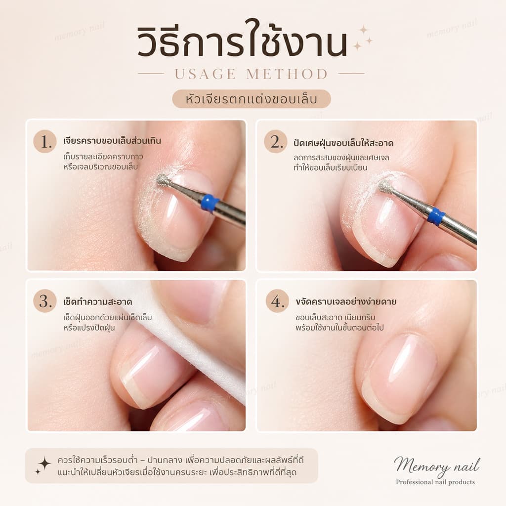 UFO bit หัวเจียรไดมอนด์ เก็บขอบเล็บ หัวเจียรเล็บ เก็บกาวล้น สีเจลตกร่อง หัวเจียรหนังรัสเซีย มี7ขนาด รูปที่ 4
