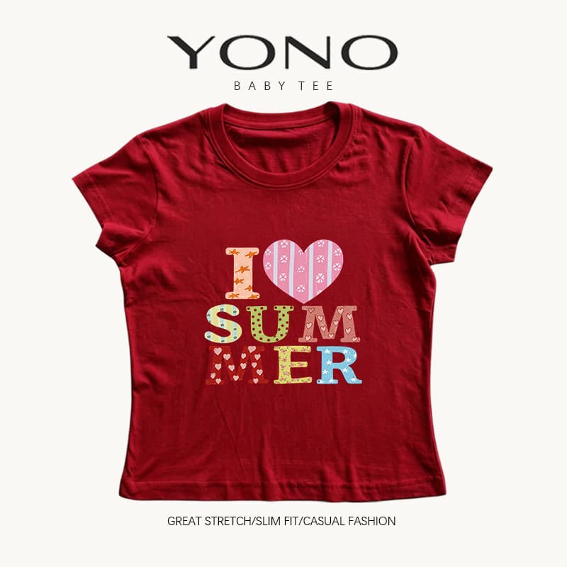 baby tee สีชมพู ลายตัวอักษร I Love Summer สีสดใส ฟีลหวานน่ารัก ทรงเข้ารูป ใส่ชิคทุกวัน รูปที่ 4
