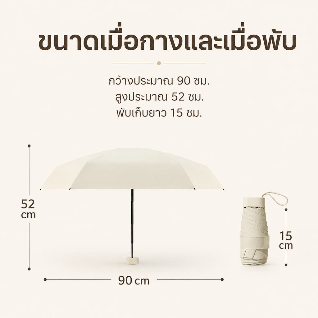จัดส่งจากกรุงเทพร่มพับมินิพกพาง่าย กันแดดกันฝน UPF50+ น้ำหนักเบา พร้อมกล่องเก็บ มีให้เลือก 6 สี สไตล์มินิมอล รูปที่ 9