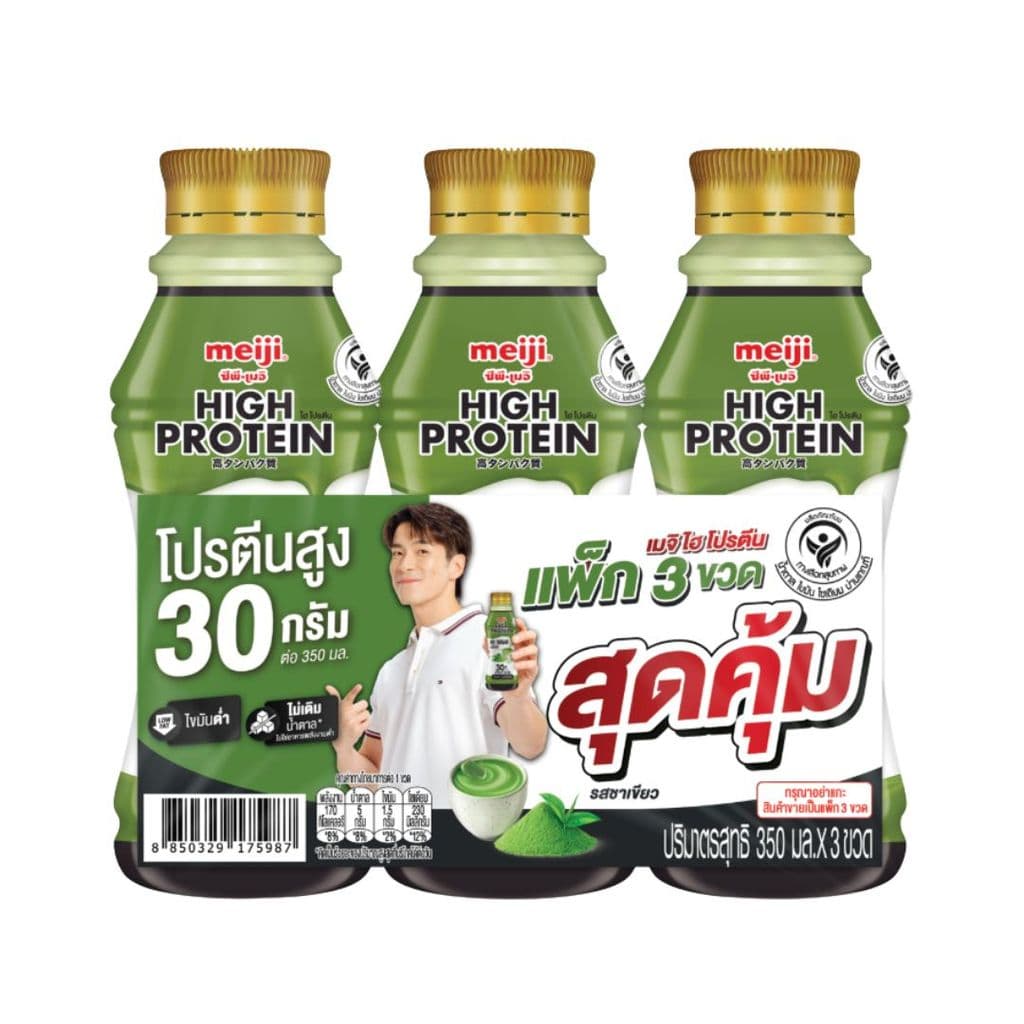 เมจิ นมไฮโปรตีนไม่เติมน้ำตาลชาเขียว Meiji High Protein Milk Zero Green Tea 350ml. Pack3 รูปที่ 1