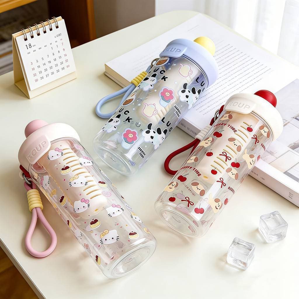 แก้วน้ำน่ารักสำหรับนักศึกษา แก้วหลอดพกพา ความจุขนาดใหญ่ 650ml กันน้ำกันรั่ว พร้อมสายคล้อง รูปที่ 8