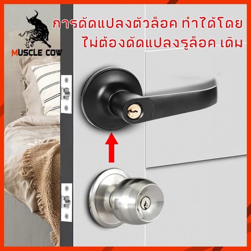 COW KING ลูกบิดก้านโยก ไม่เป็นสนิม สำหรับประตูหนา 35-50 มม. ขอบล็อค 60-70 มม. มี 3 สี รูปที่ 6