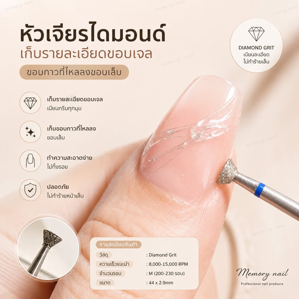 UFO bit หัวเจียรไดมอนด์ เก็บขอบเล็บ หัวเจียรเล็บ เก็บกาวล้น สีเจลตกร่อง หัวเจียรหนังรัสเซีย มี7ขนาด รูปที่ 7