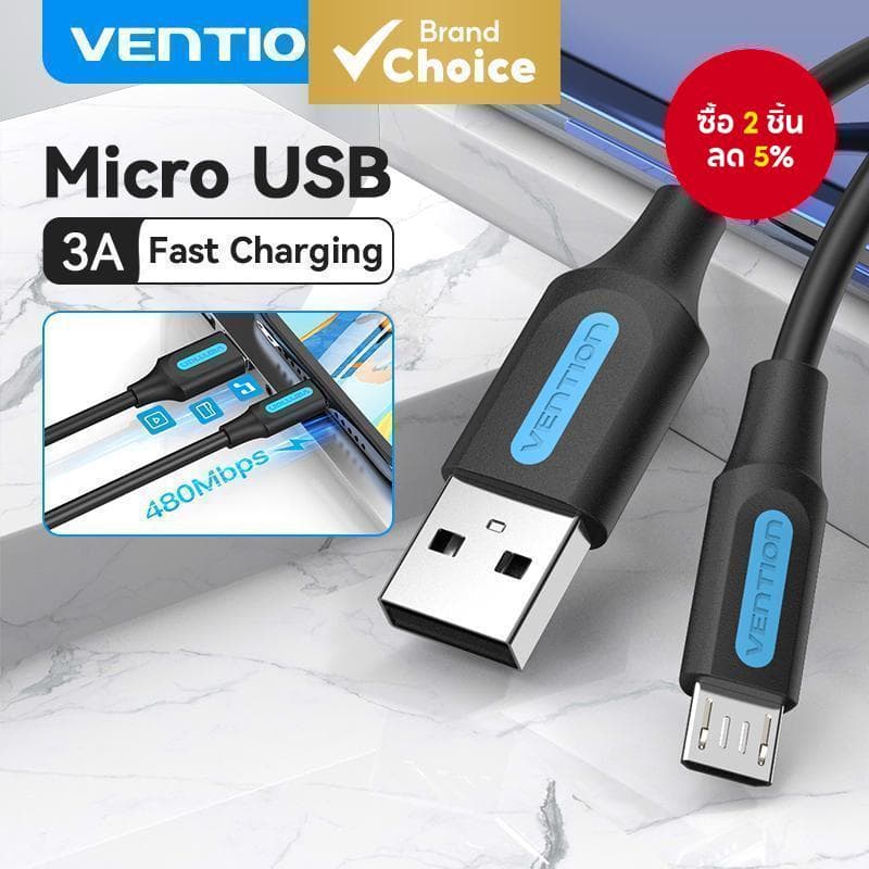 Vention สายชาร์จ Micro usb ชาร์จเร็ว 2A สาย Microusb สําหรับโทรศัพท์ Android สายชาร์จ Micro usb รูปที่ 1