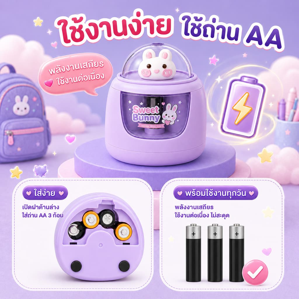 เครื่องเหลาดินสอไฟฟ้า ลายน่ารัก ใช้ถ่าน AA 3 ก้อน กบเหลาดินสออัตโนมัติ สำหรับนักเรียน เครื่องเขียนเด็ก รูปที่ 7