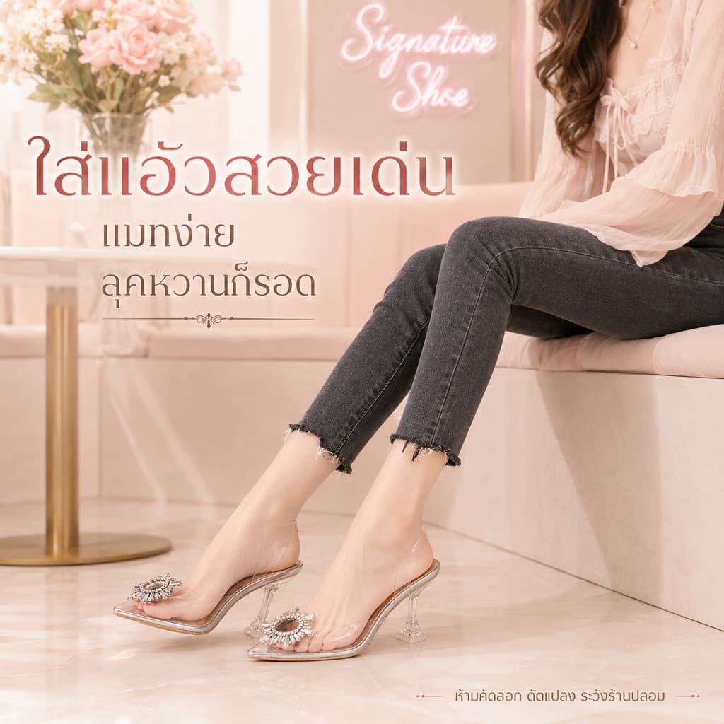 รุ่นอัพเกรด 34-43 ส้นสูง 3 / 3.5 นิ้ว รองเท้าส้นแก้ว ส้นใส 505 รูปที่ 4