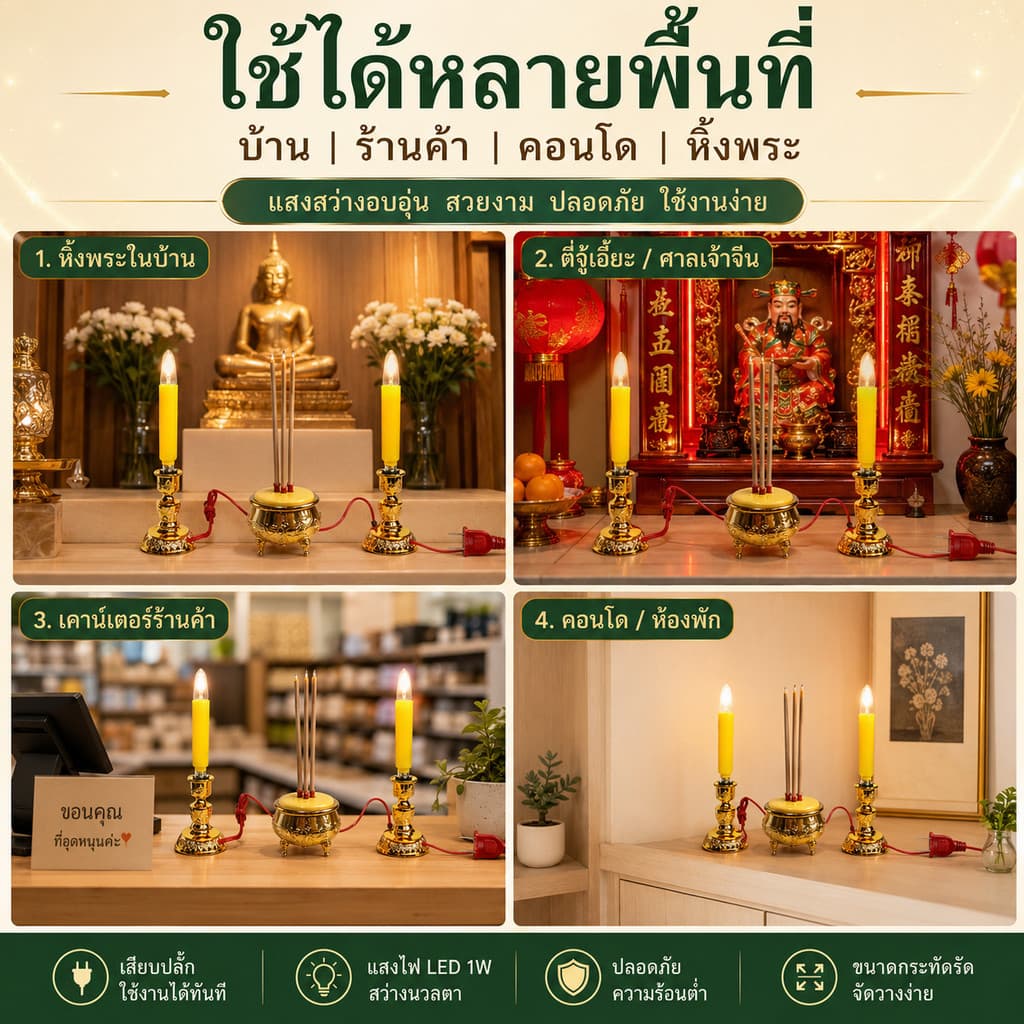 Superlamp ชุด เชิงเทียน ไฟฟ้า ขั้วเขี้ยว B15 พร้อม เทียน ยาว เหลือง 15W 220V รูปที่ 5