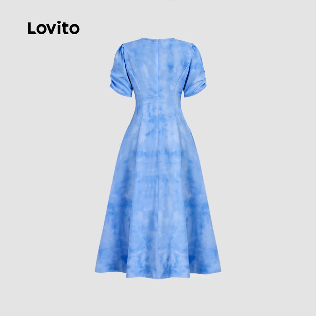 Lovito สง่างาม ชุดเดรสลําลองติดกระดุม สําหรับผู้หญิง สีฟ้า แฟชั่นฤดูใบไม้ผลิ ฤดูร้อน L158AD190 รูปที่ 5