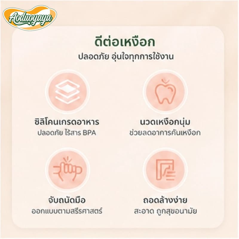 Aoduoyaya จุกกัดซิลิโคนใส่ผลไม้ จุกซิลิโคน ดูดผักผลไม้ แก้ปัญหาลูกคันเหงือก ปลอดภัยไร้สาร BPA รูปที่ 9