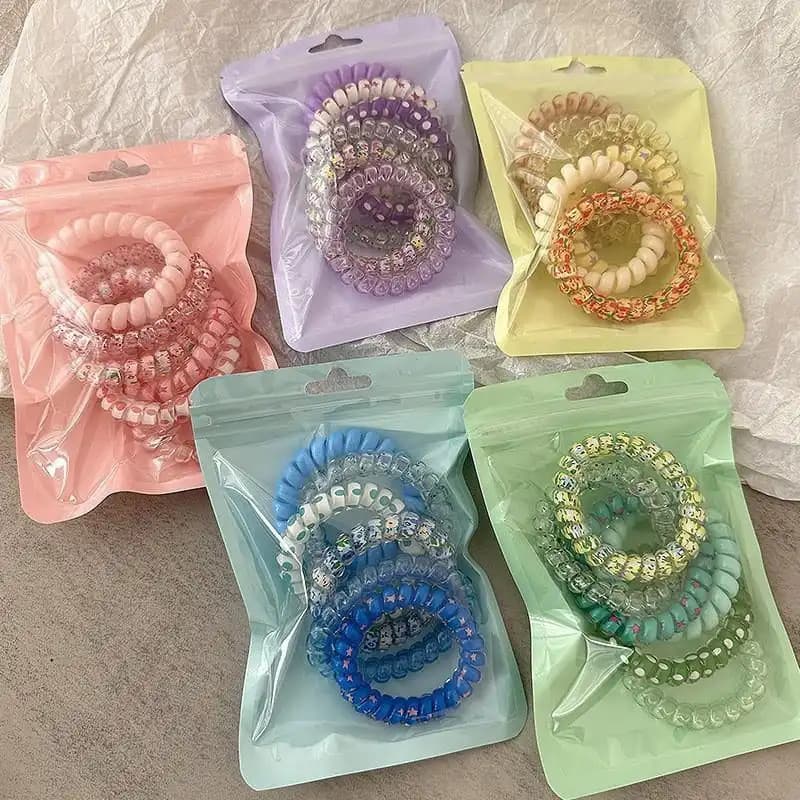 ชุดยางรัดผมสายโทรศัพท์ลายดอกไม้เกลียว 6 เส้น โปร่งใส สีพาสเทล ยางมัดผมยางยืดสไตล์เกาหลีหวานสําหรับผู้หญิง เครื่องประดับผมประจําวัน รูปที่ 3