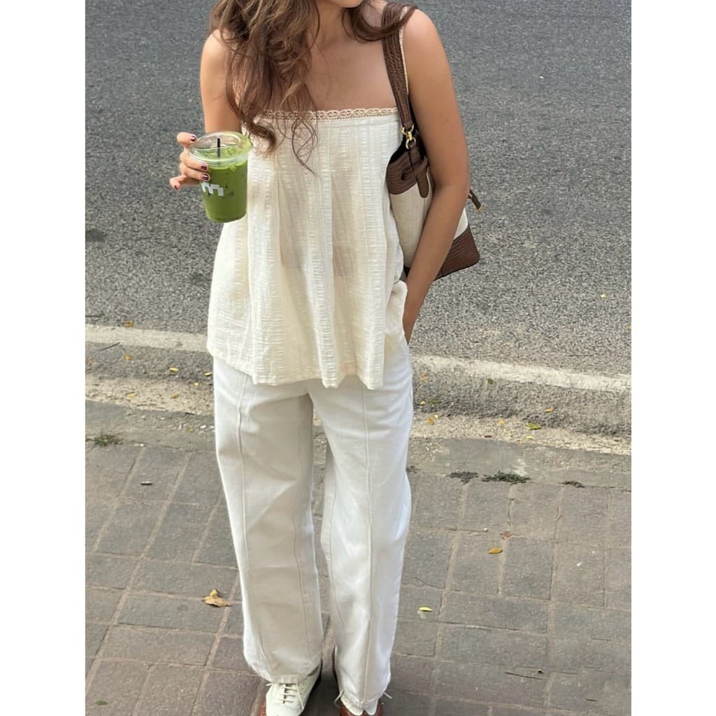 W9432 เสื้อสายเดี่ยว แต่งสายลูกไม้ งานเก๋มากๆค่า ผ้าดีใส่สบาย แฟชั่นเกาหลี TAG WG.WE รูปที่ 7