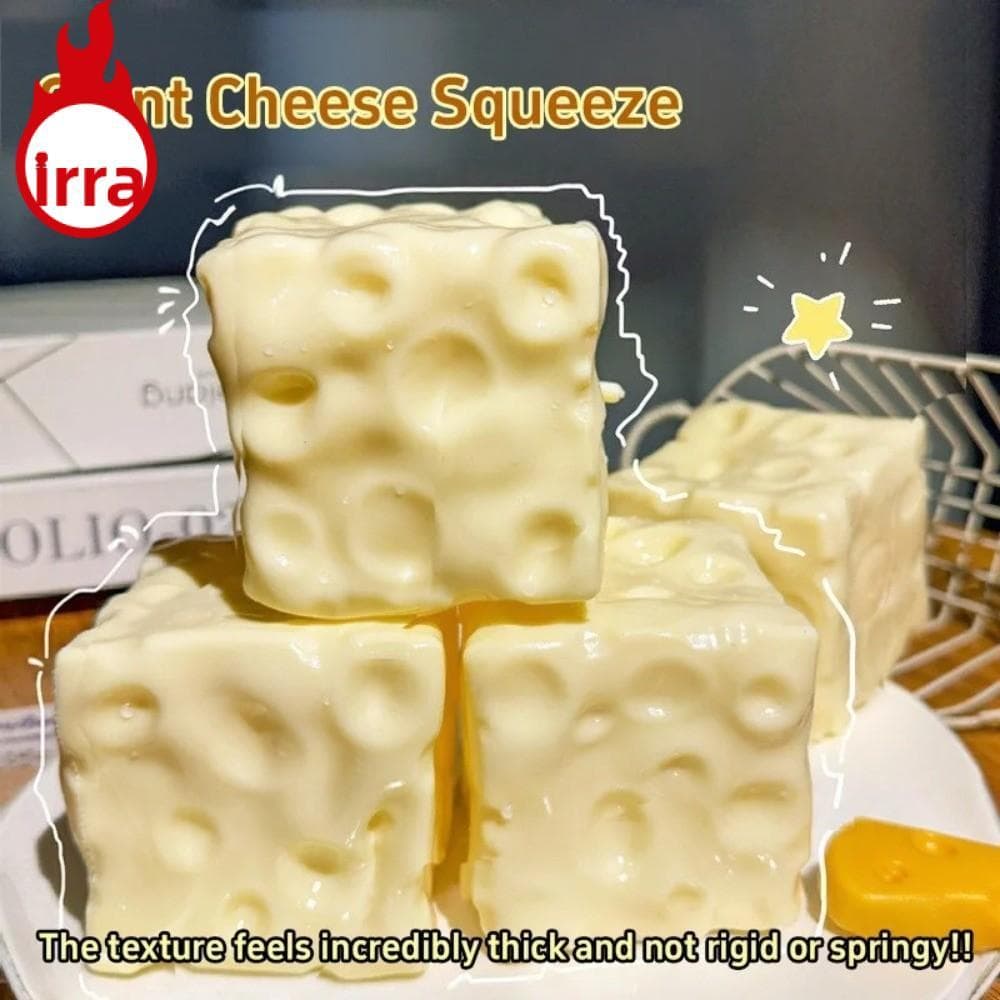 IRRA Jumbo Cheese Cube Stress Ball, Squishy Texture Anti-Stress Cheese Pinch ของเล่นนวดรูปร่างได้ Non-Bounce ASMR Sensory Stress ของขวัญวันเกิด รูปที่ 1