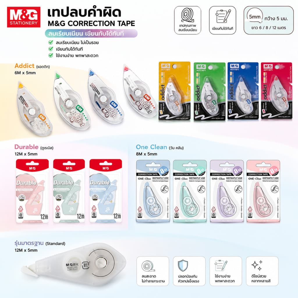 รวมเทปลบคำผิด M&G ของแท้ คุณภาพดี เทปลบคำผิดราคาน่ารัก! จำนวน 1 ชิ้น รูปที่ 1